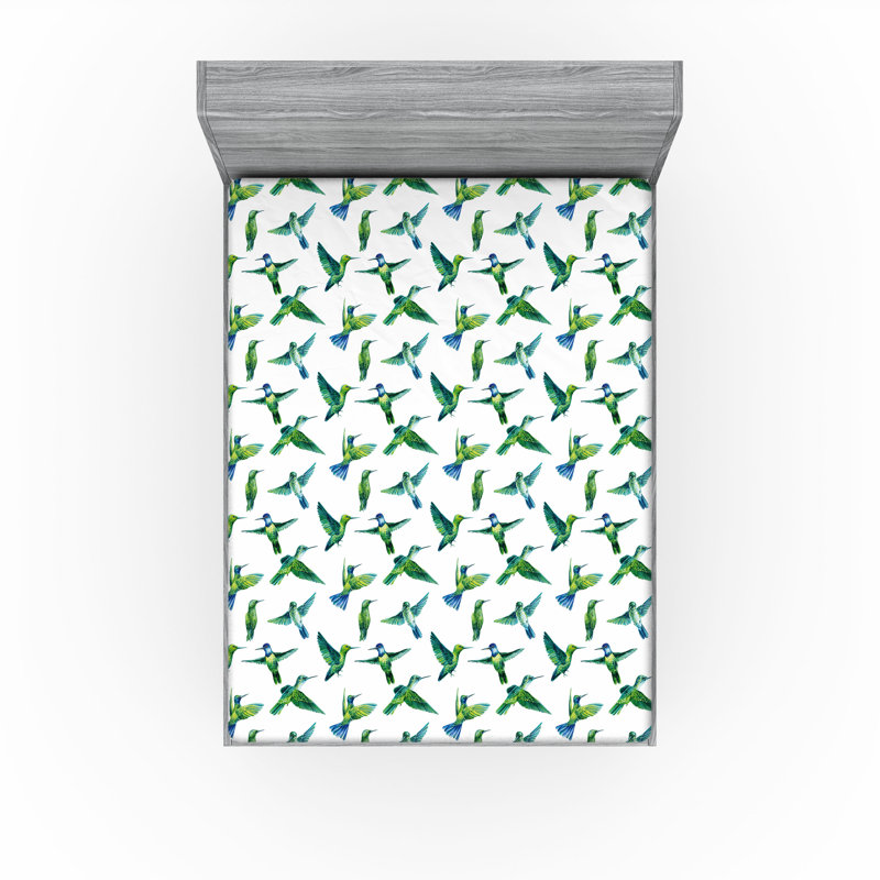 Drap-housse Ambesonne, colibri, art exotique, vert lime, bleu, Drap-housse grand