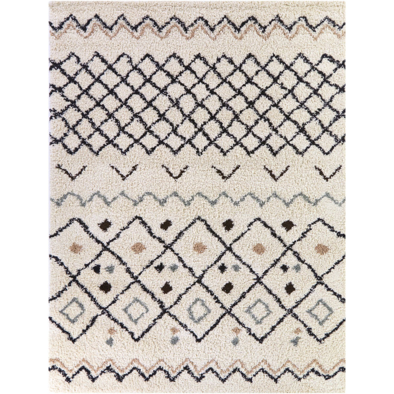 Catrin Charcoal Moroccan Trellis Area Rug, Rectangle 5'3" x 7'
