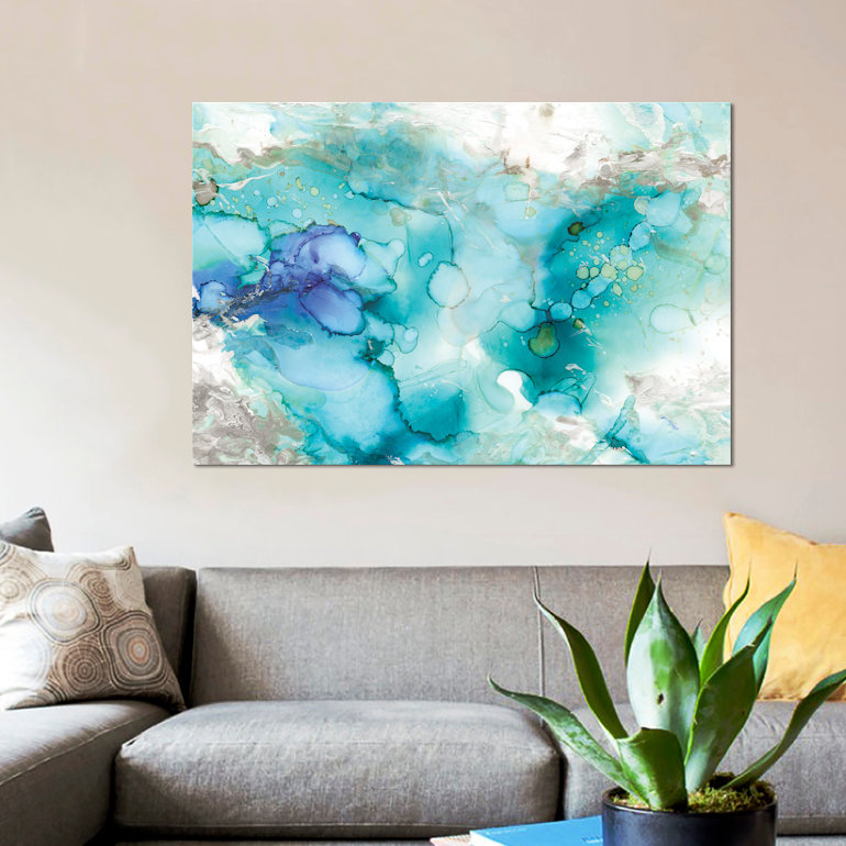 «Teal Marble», reproduction sur toile, Toile tendue, Pas de tapis, H 18 po x l 26 po x P 1,5 po