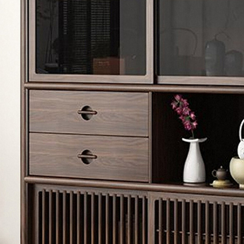 Black Walnut Color Glass + Solid + Manufactured Wood Display Cases, Black Walnut