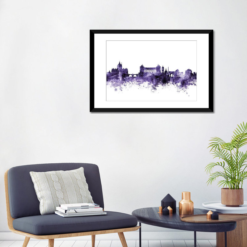 «Rome, Italy Skyline» par Michael Tompsett, impression sur toile, H 16 po x l 24 po x P 1 po, Papier d'art encadré noir