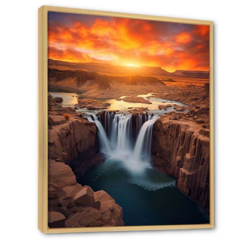«Sunset On Shoshone Falls Idaho», reproduction d'art sur toile, H 20 po x l 12 po x P 1 po, Cadre flottant en érable