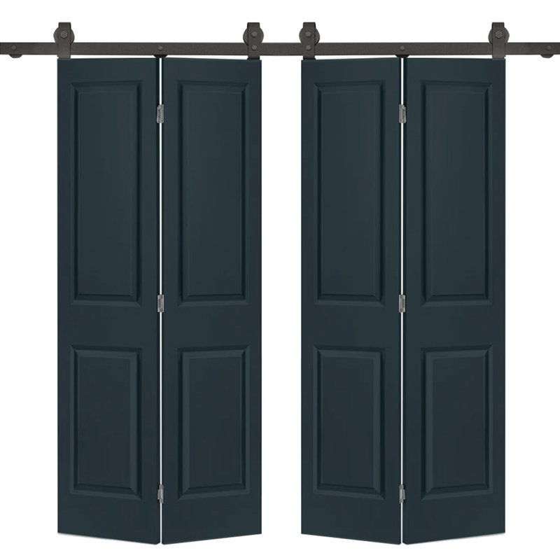 Charcoal Gray MDF Double Bi-Fold Barn Doors with Black Hardware