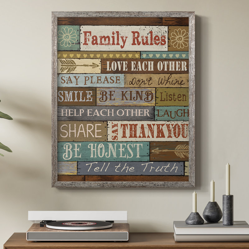 «Family Rules», reproduction encadrée - bois massif, H 11 po x l 9 po