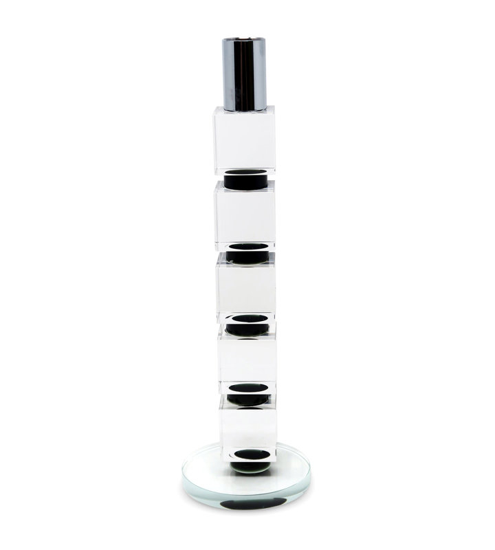 Crystal Candlestick Block Design Tall, 10.5'' H x 3'' W x 3'' D