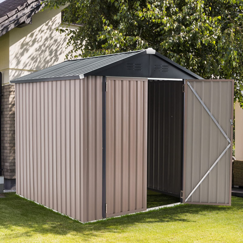Remise de rangement en métal, H 77,2 po x l 76,1 po x P 75,6 po, Brun