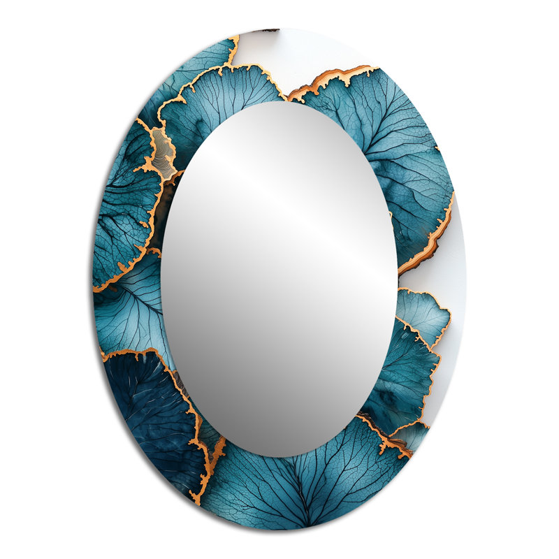 Agate River Of Leaves Wood Slide I - Miroir mural ovale tropical, 40 po x 30 po
