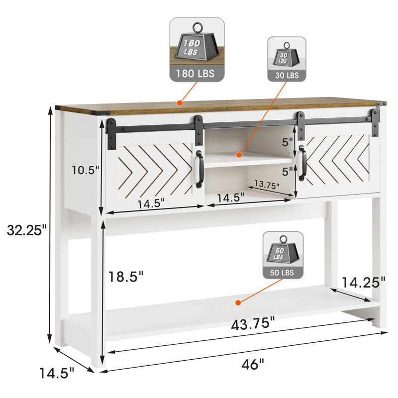 Bragg 46" Wood Console Table, Natural/White