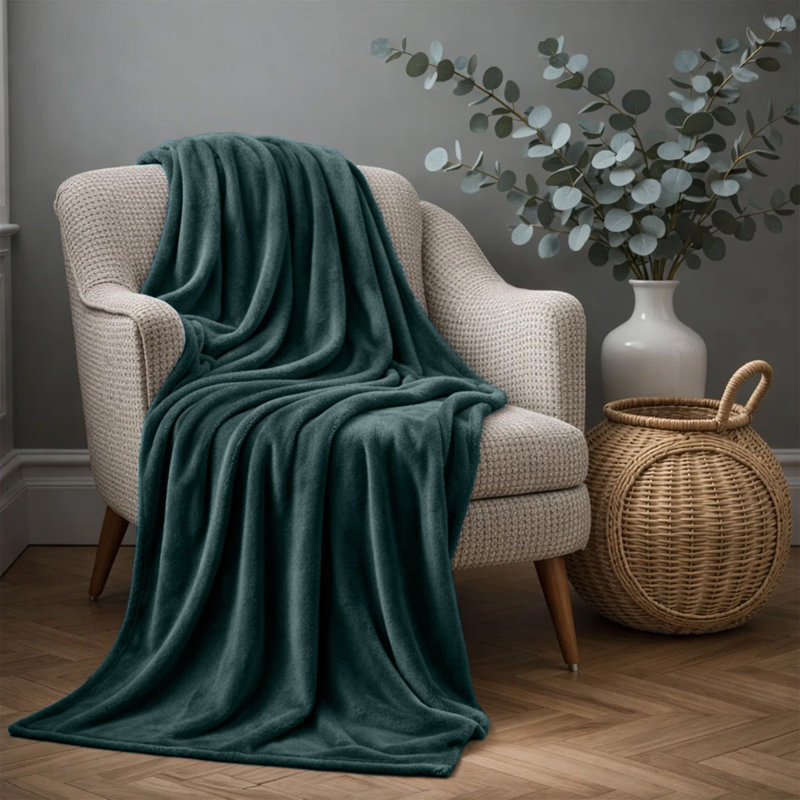 Jeté polaire en flanelle de luxe, Grand (90 x 90), Émeraude