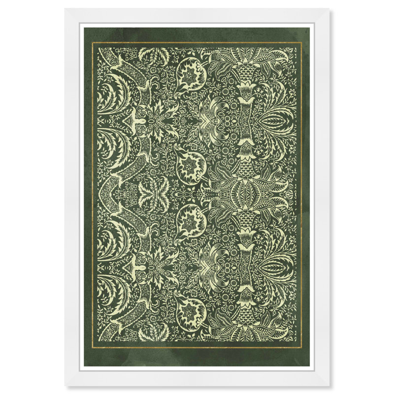 «Abstract Folk», affiche traditionnelle sur papier vert, Blanc