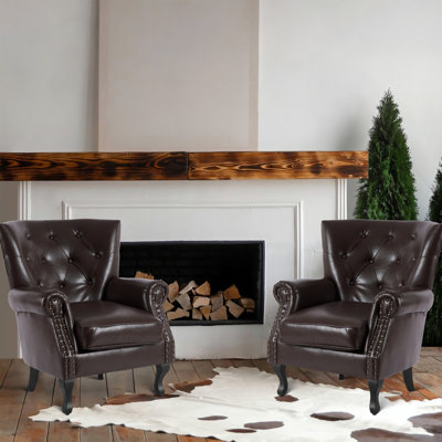 24"W Faux Leather Wingback Chair