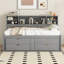 Lit de jour pleine grandeur en bois avec 2 armoires de chevet, tablettes supérieures et 4 tiroirs, gris-1538480490