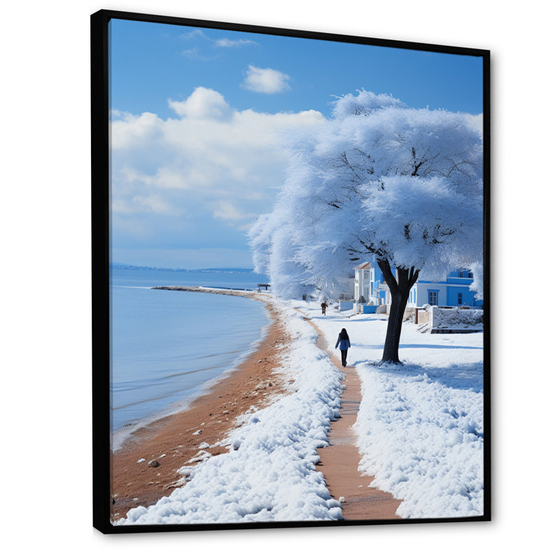 «Coastal Seaside Stroll II - Nautique et plage», reproduction sur toile, H 20 po x l 12 po x P 1 po, Cadre flottant noir