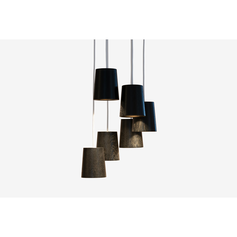 Solid 6 - Light LED Pendant, Black Stained Oak