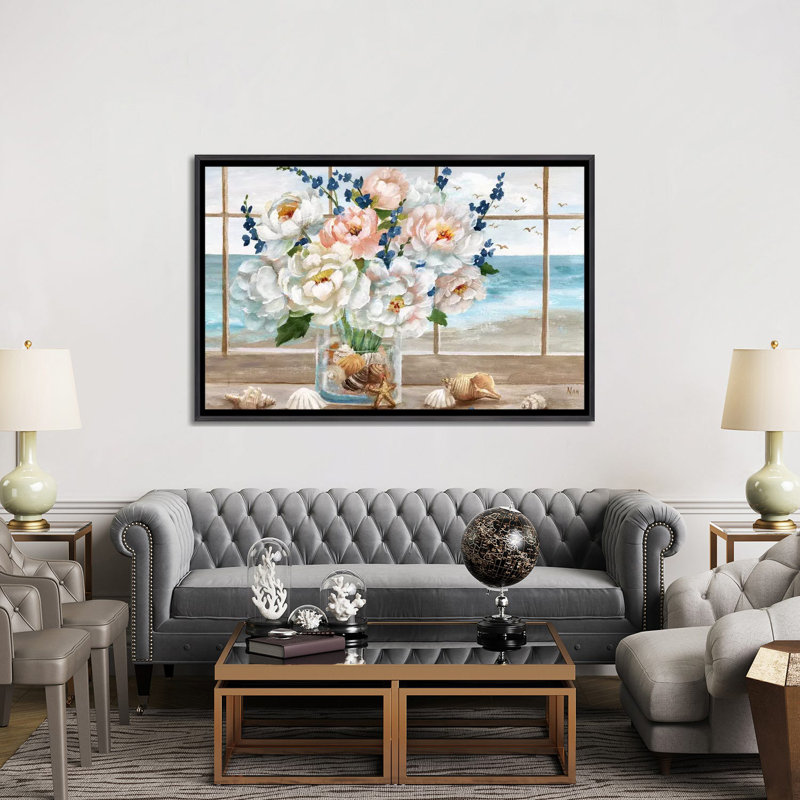 «Coastal Window» par Nan - reproduction, H 40 po x l 60 po x 1,5 po, Encadrement noir décoloré