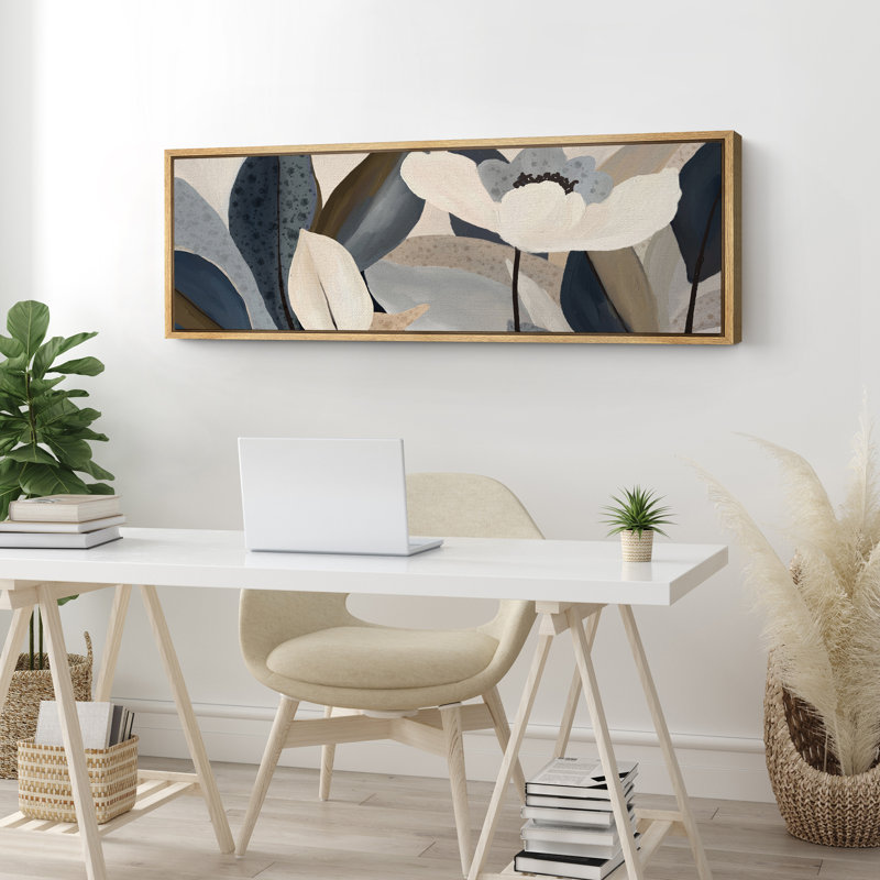 Abstrait art floral botanique abstrait bleu minimaliste moderne, H 20 po x l 60 po, Naturel