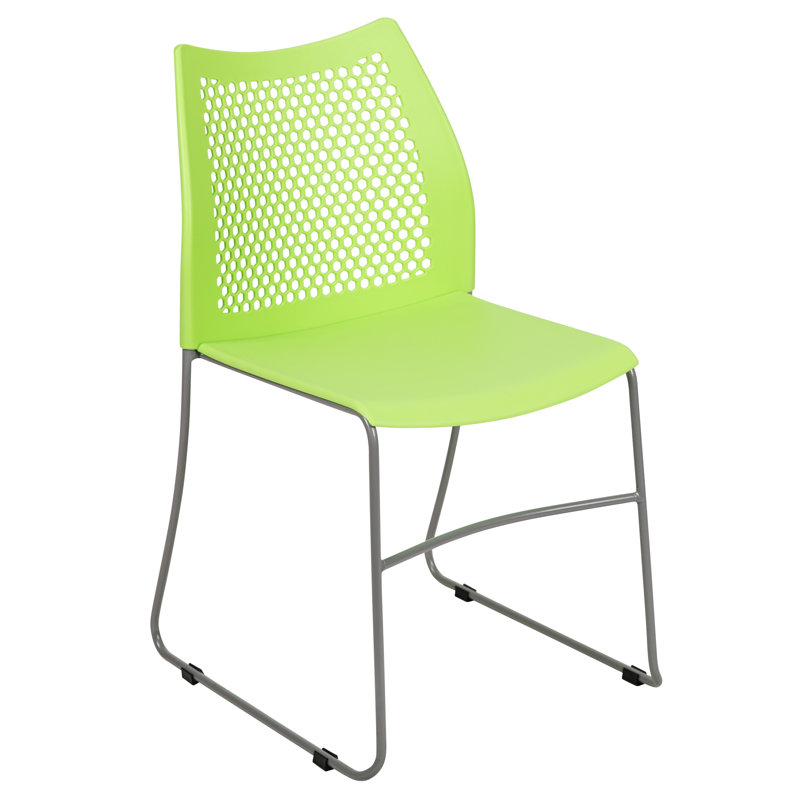 Chaises de vestibule empilables en plastique avec dossier en nid d'abeille Oliverson, Gris, Vert, 1