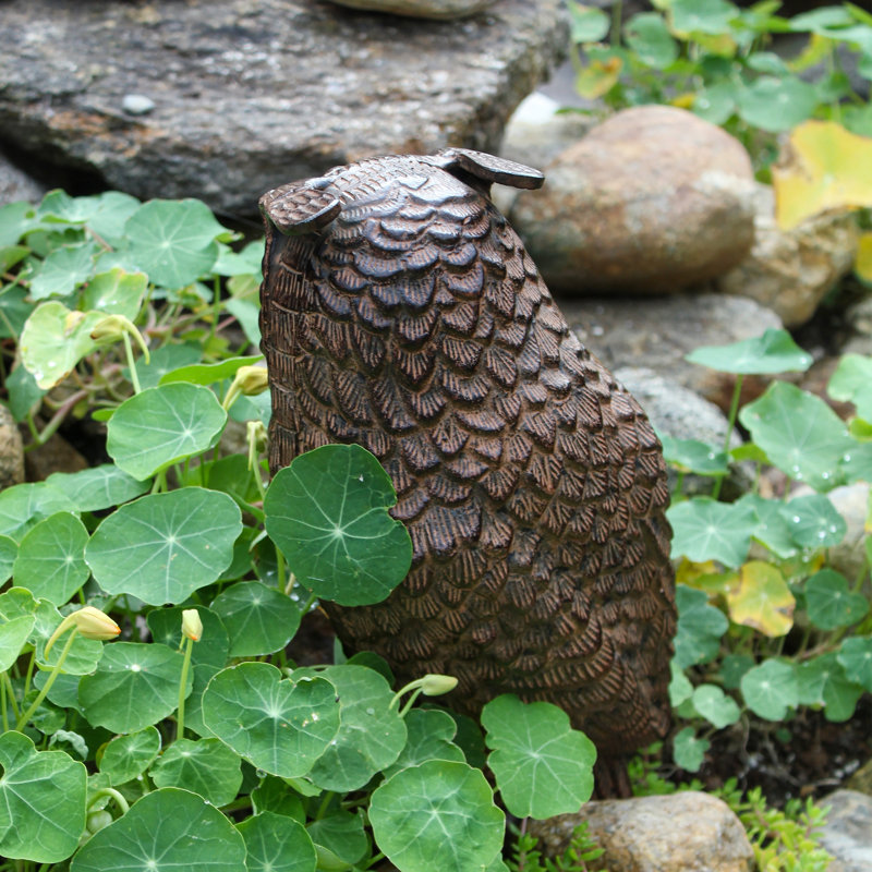 Bronze Great Horned Owl Garden Statue