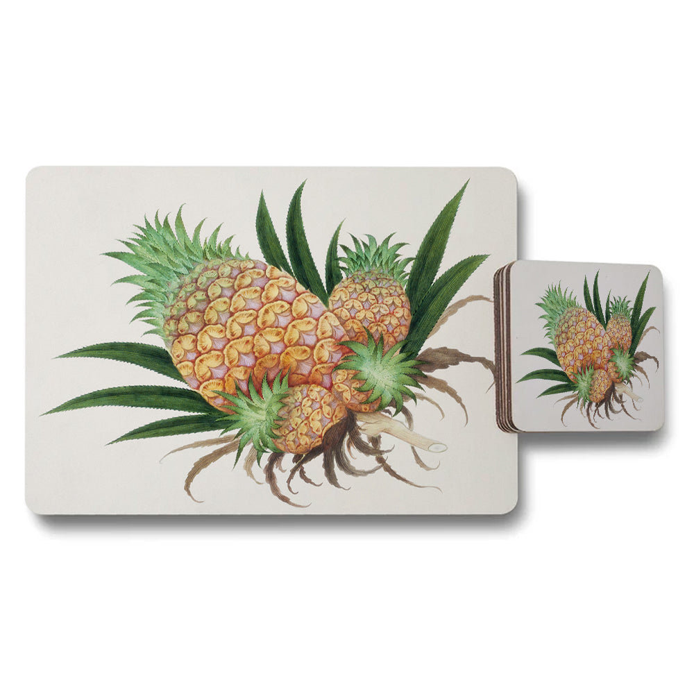 Pineapple Placemats And Coasters Set With Tropical Fruit Design
