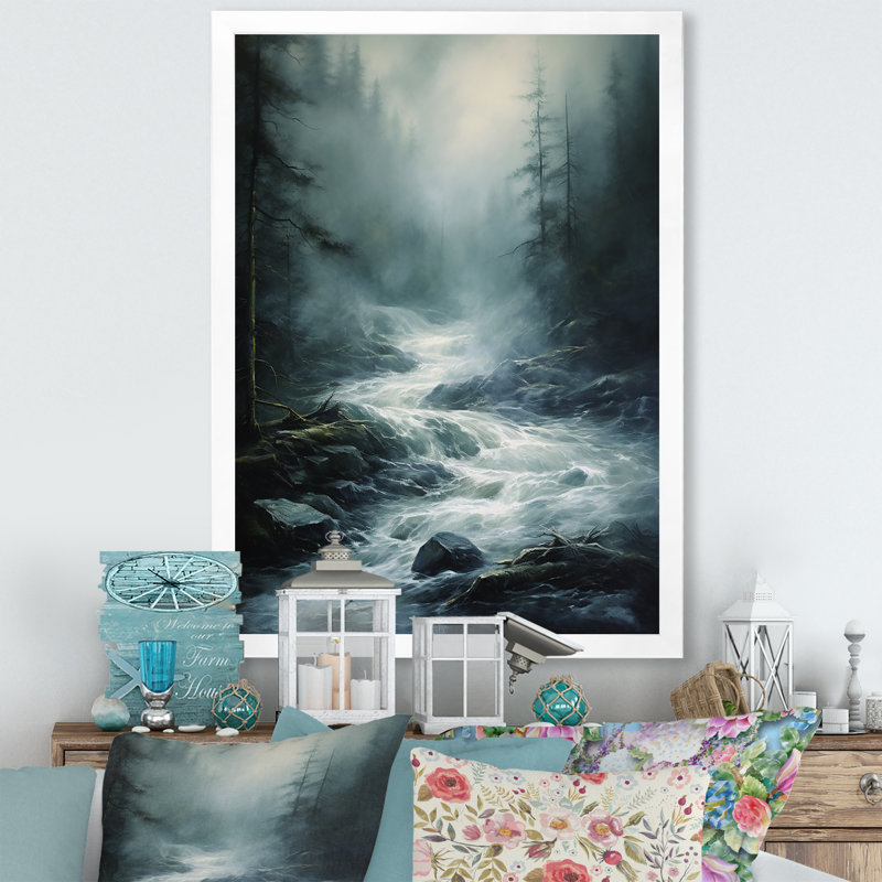 «Baese Storm Misty Torrent», reproduction sur toile, H 40 po x l 30 po x P 1,5 po, Cadre photo blanc