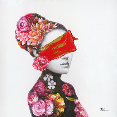 Peinture murale - Femme florale (rose)