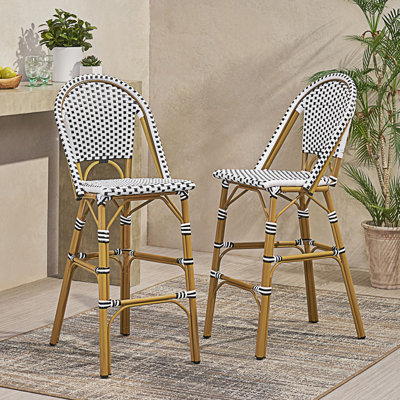 Set Of 2 Outdoor PE Rattan French Barstool