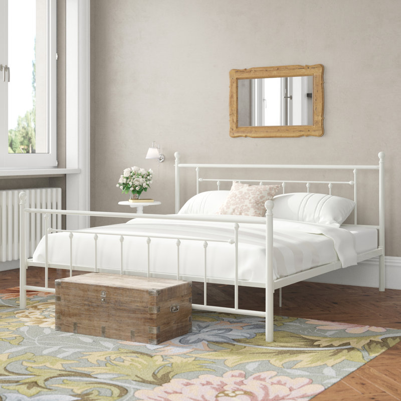 Eastford Metal Bed Frame with Vintage Headboard, Double (4'6), White