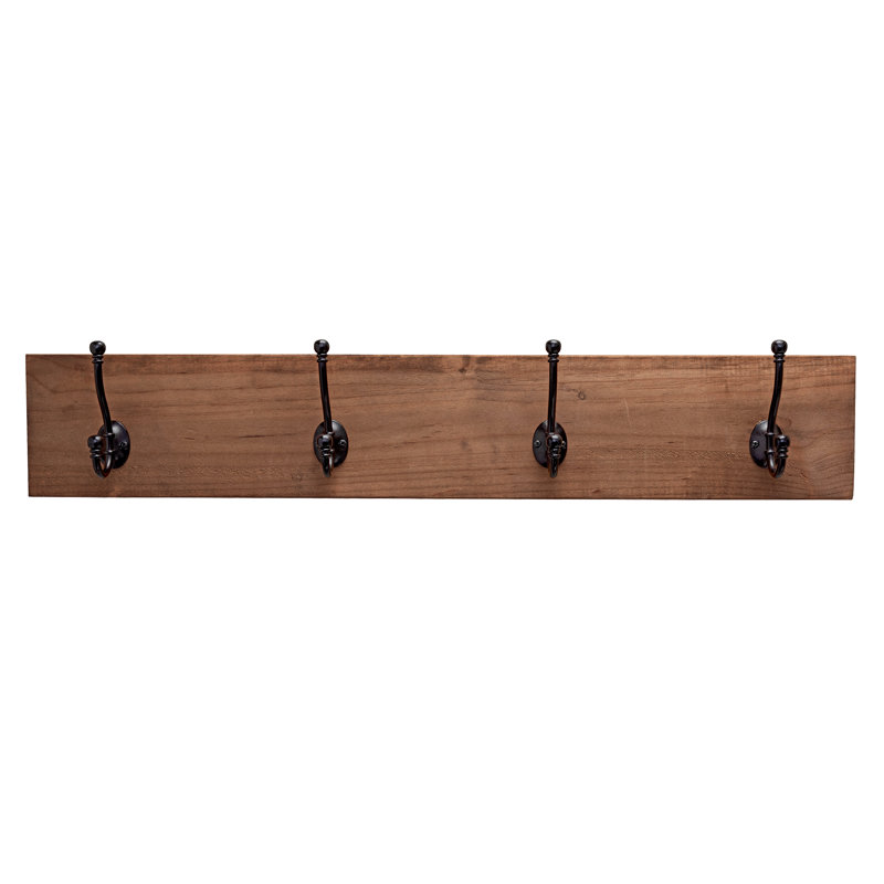 Abbotsford Solid Wood 4 - Hook Wall Mounted Coat Rack, Walnut Stain