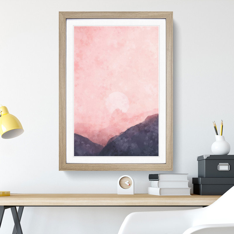 Moon Behind the Mountains - Picture Frame Painting Print, 33cm H x 24cm W x 2cm D, Oak Framed