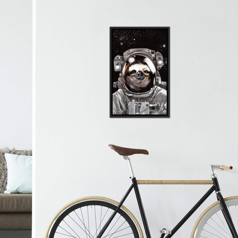 « astronaute sloth selfie », art, H 60 po x l 40po x P 1,5 po, Toile avec cadre noir