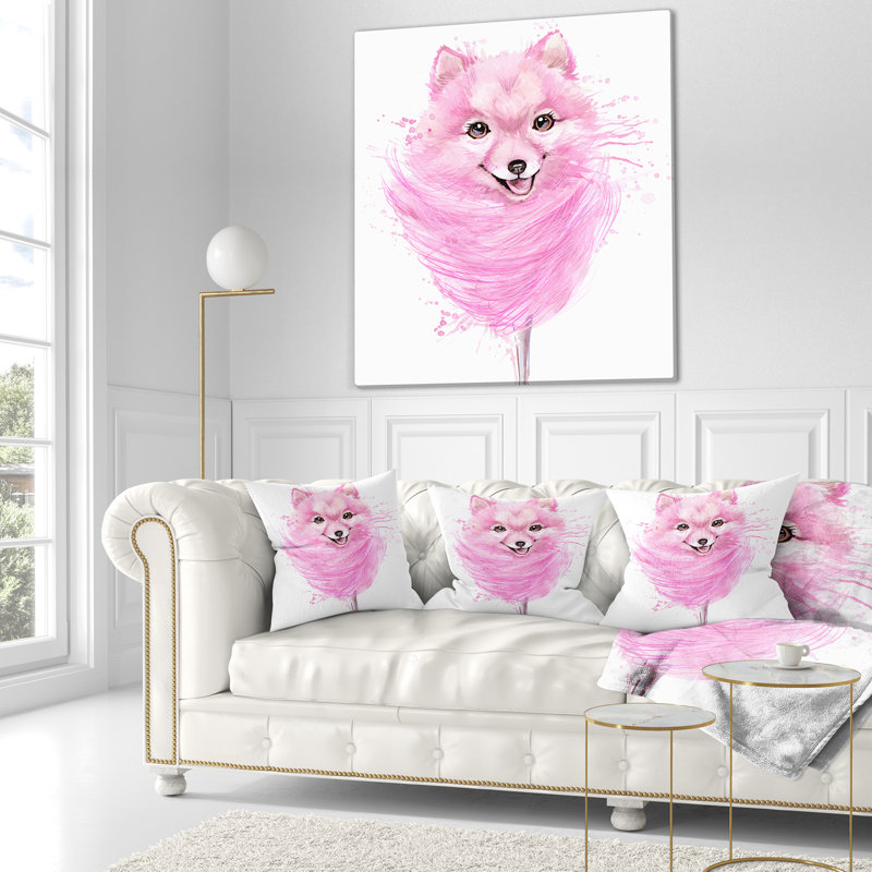 Chien aquarelle rose - coussin imprimé animal, 16 po x 1 po, Coussin décoratif