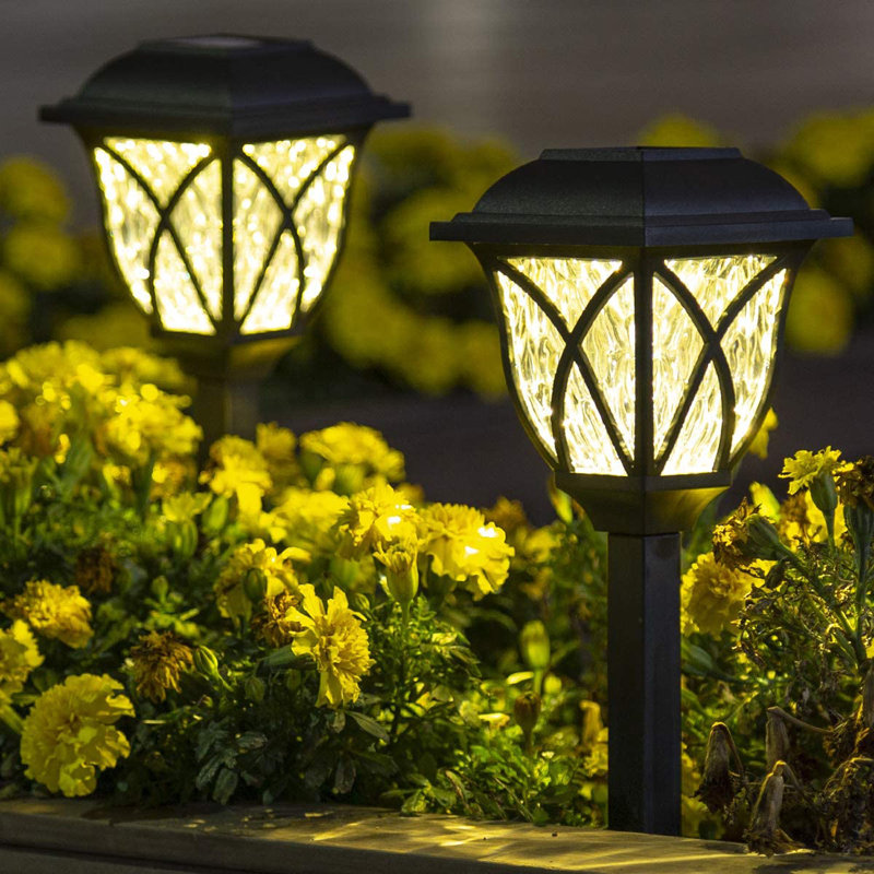 Black Solar LED Pathway Lights with Water-Ripple Design, 6-Pack