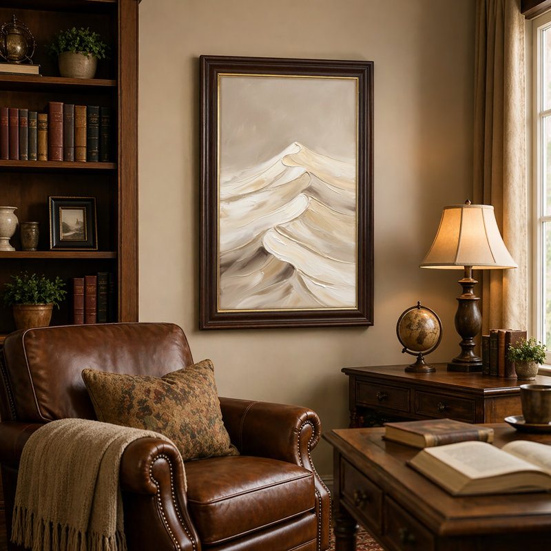 Art mural antique sur toile encadré doré pour le salon, la chambre à coucher, le bureau ou le vestibule - Décoration murale décorative avec vagues abstraites