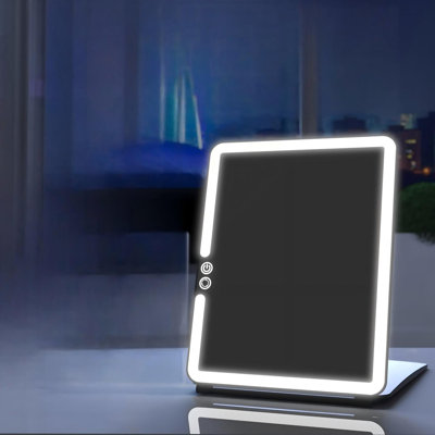 Miroir de maquillage portatif avec 72 lumières DEL, écran tactile tricolore à intensité variable, ultra mince, 2000 Mah, miroir pliable et rechargeable USB (noir)