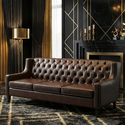 78.75" Chesterfield Sofa with Button Tufted Back and Birch Legs