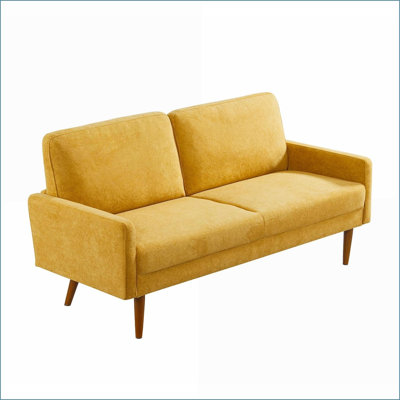 Sofas 3-Seater Modern European Velvet Couch, Sleek Vintage Style for Living Room Apartment Office | Mustard Yellow | Velvet