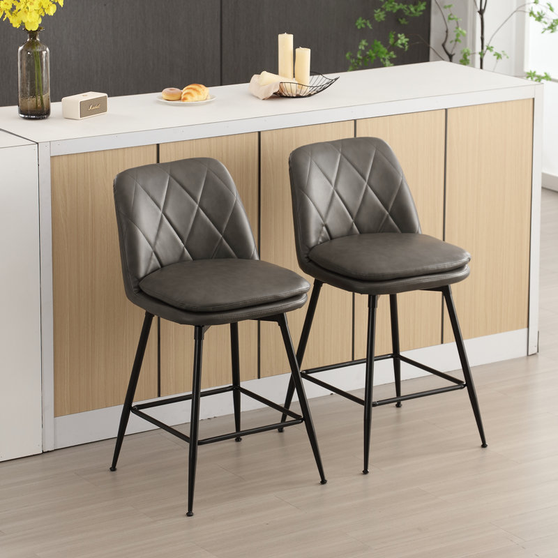 Tabourets de bar Syheem, Tabouret de comptoir (siège d'une hauteur de 25,6, Gris