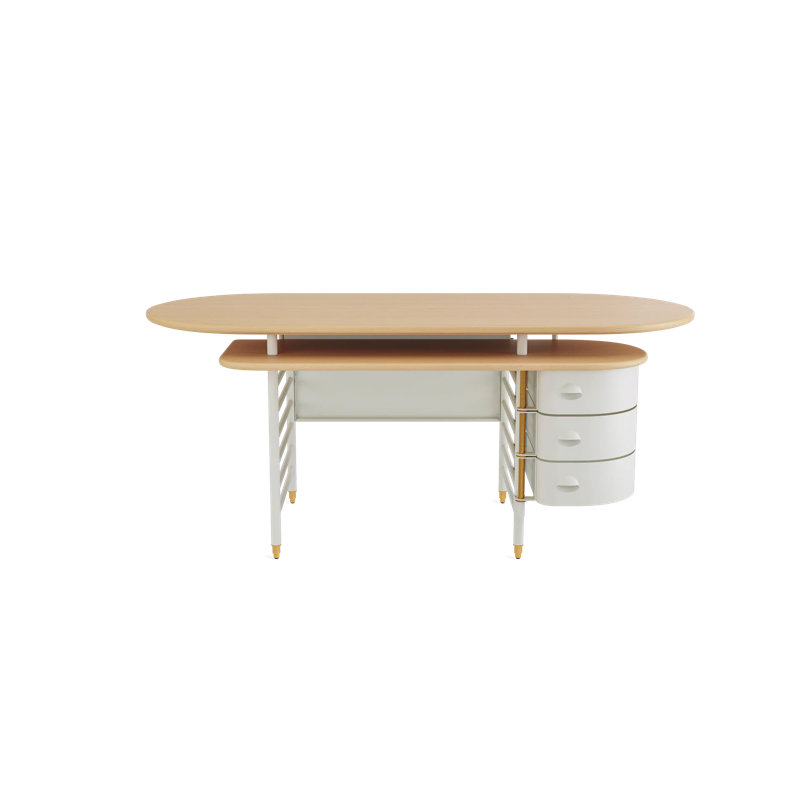 Frank Lloyd Wright Racine Desk with Storage, 30" H x 72" W x 35" D, Brown/White
