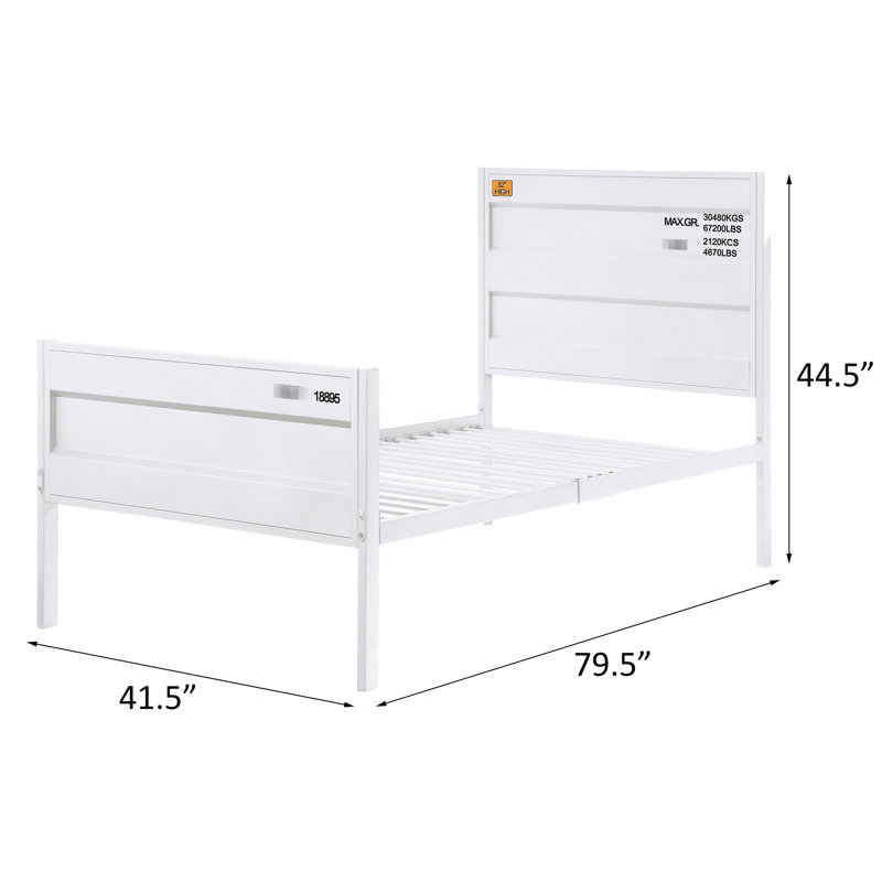 Chambre à coucher avec lit simple à lattes blanches avec structure en métal et tête de lit style contemporain