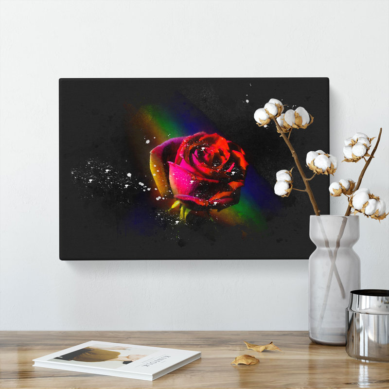 Rainbow Upon A Red Rose - Wrapped Canvas, 60cm H x 91cm W x 4cm D