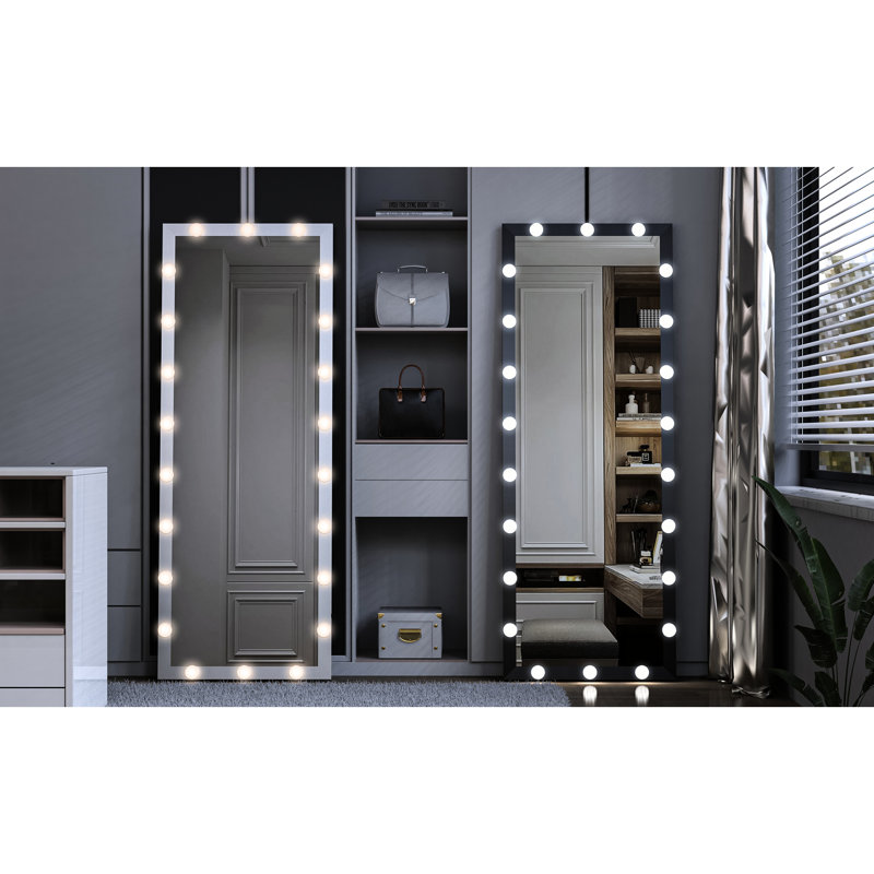 Miroir sur pied pleine longueur de 3 modes de couleur: noir 63 x 24 po pour la chambre à coucher et le vestiaire, fixation murale, commande tactile, fabrication en aluminium avec éclairage de couleur