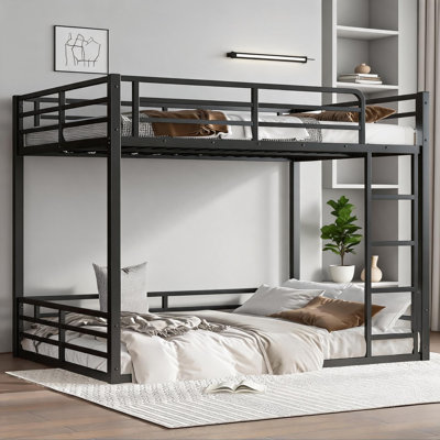 For Shared Bedrooms Guest Rooms And Dorms, Heavy Duty Bunk Bed Frame Black-Toned Metal Full XL Over Full XL Floor Bunk