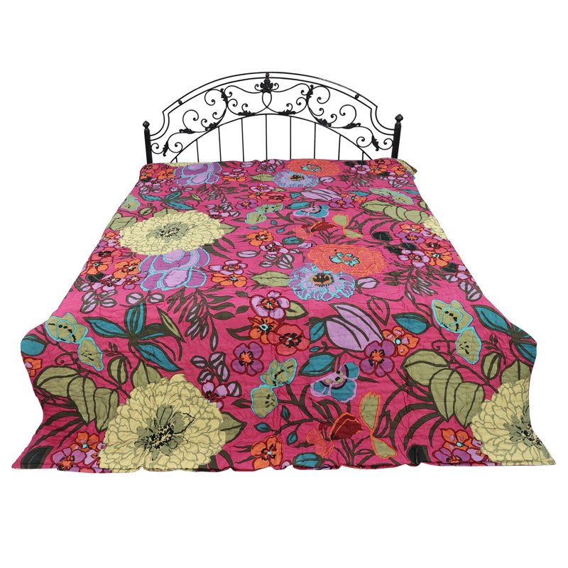 Exotic India Pure Cotton Quilt With Patchwork And Reversible Feature, Multicolor Floral 1