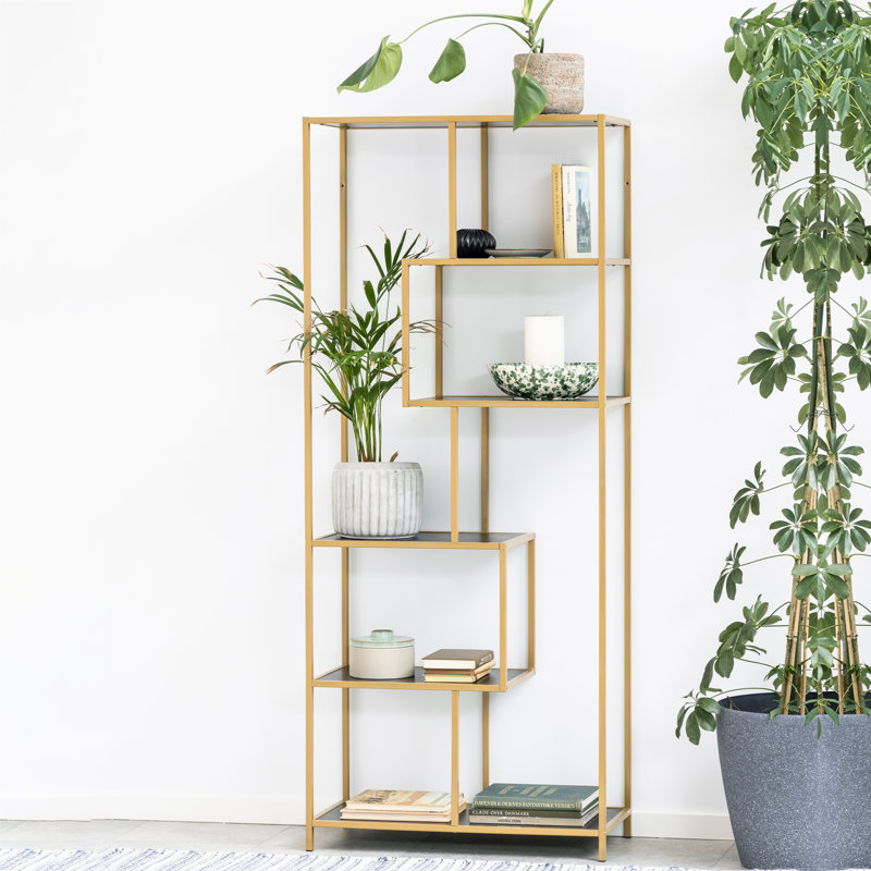 Romilda 185 cm H x 77 cm W Steel Etagere Bookcase, Black/Gold