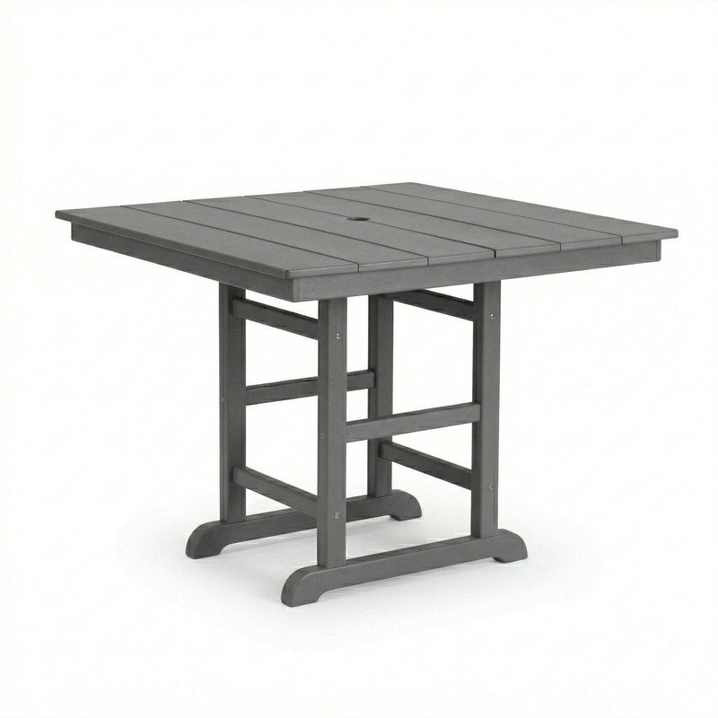 Table de patio carrée pliante en PEHD gris, table de salle à manger extérieure toutes saisons 37,8 po, Gris
