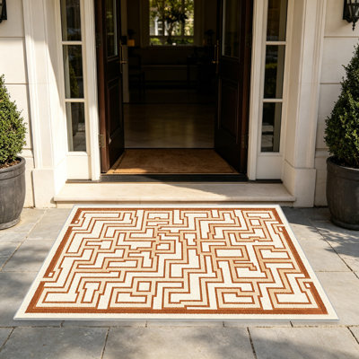 Tapis Caramel Greek Maze pour le salon, doux et confortable, convient à toutes les saisons, facile à entretenir, tapis de sol intérieur lavable à la machine, sous la table de ferme convenant à la chambre à coucher, à la salle à manger, au bureau, au patio, au balcon, à la décoration intérieure
