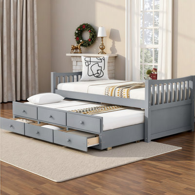 Lit de jour simple VARELON avec couchette coulissante et tiroirs de rangement - Solution de sommeil compacte pour les chambres d'amis et les maisons compactes
