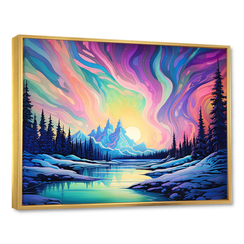 Impression sur toile Kawaii Borealis Lamdscape I, H 16 po x l 32 po x P 1 po, Cadre flottant doré