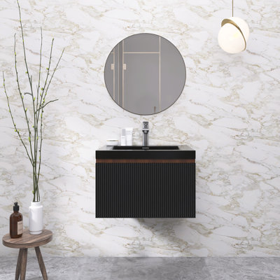Modern Wall-mounted Bathroom Vanity With Black Basin