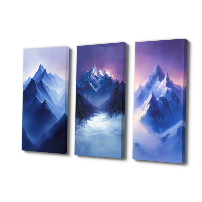 Sommet enneigé de l'Alaska au crépuscule I - Collection d'art mural moderne, H 28 po x l 36 po, Toile tendue